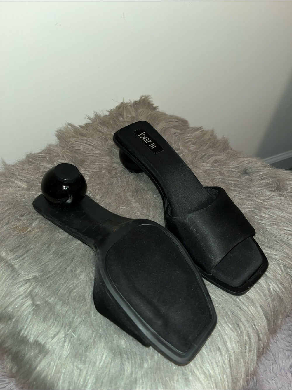 Bar III Black Satin Slide Mules with Sculpted Ball Heel - Picture 3 of 3